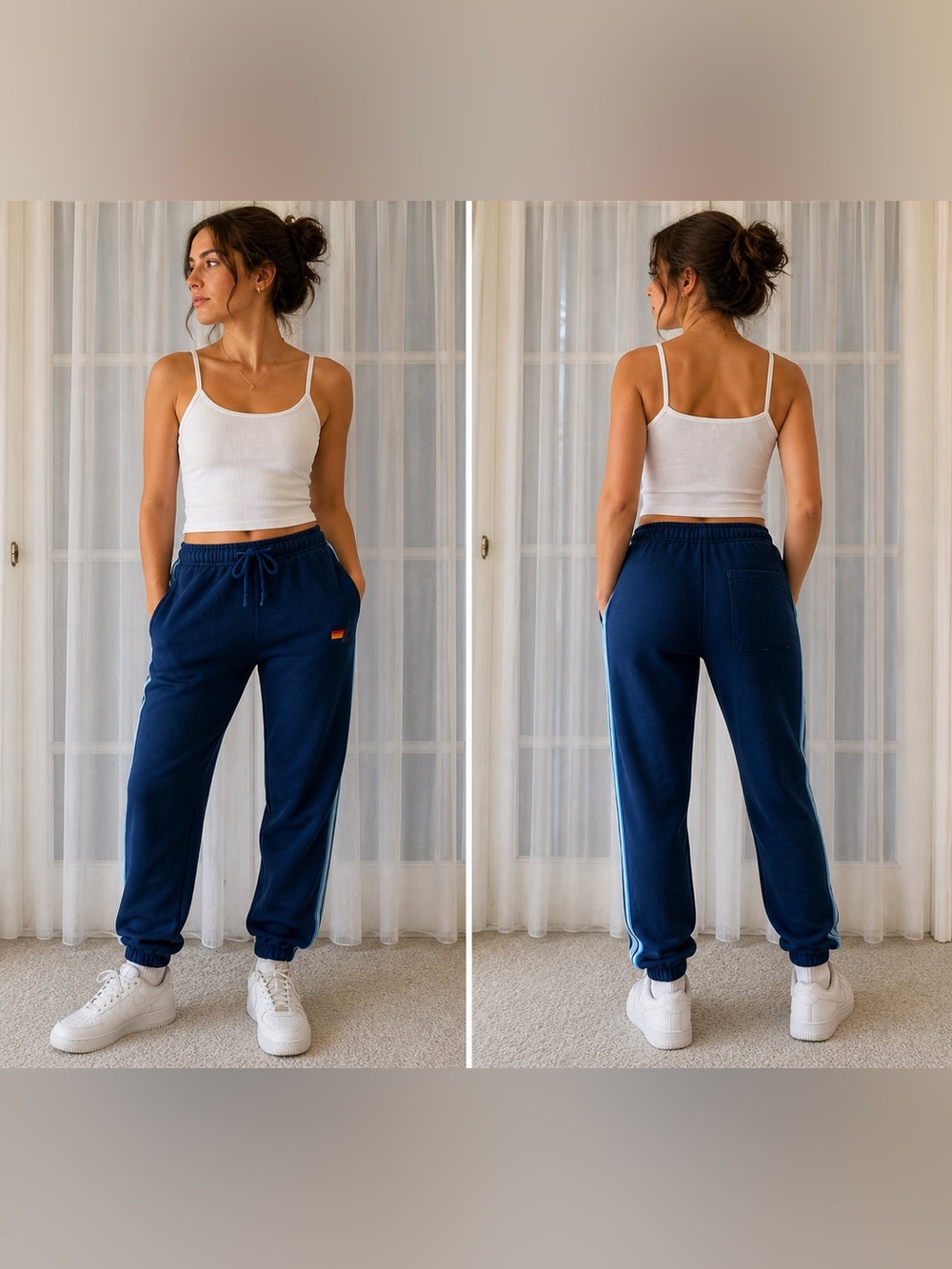 Aviator Nation Stripe sweatpants Jogger Unsex Small "Ocean Blue” With Drawstring